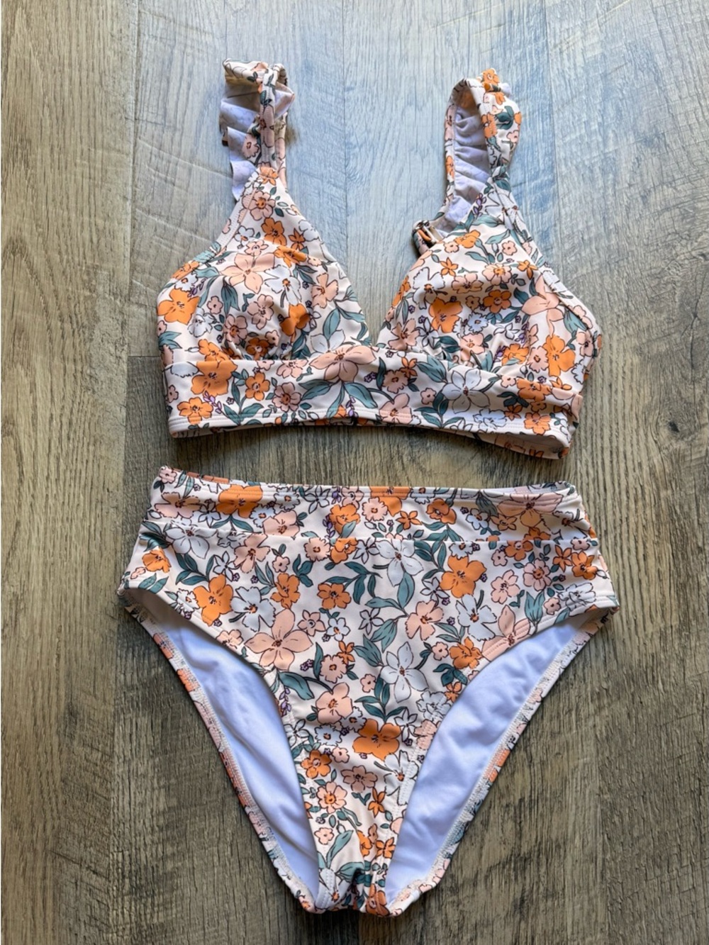 Orange Floral High-Waist Bikini Set